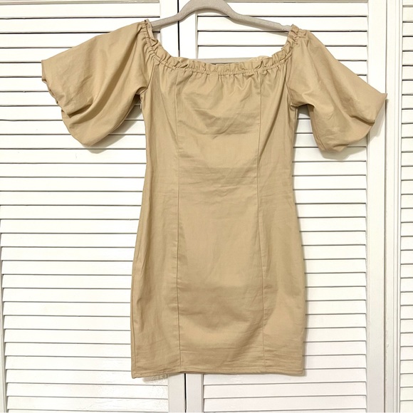 Better Be beige cream Puff Sleeve lace up mini Dress size S - Picture 10 of 15